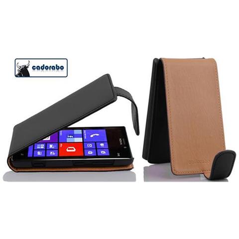 Custodia Compatibile Con Nokia Lumia 925 In Nero Carbone - Coperchio Protettivo In Design Flip Realizzato In Finta Pelle Liscia - Foto 5