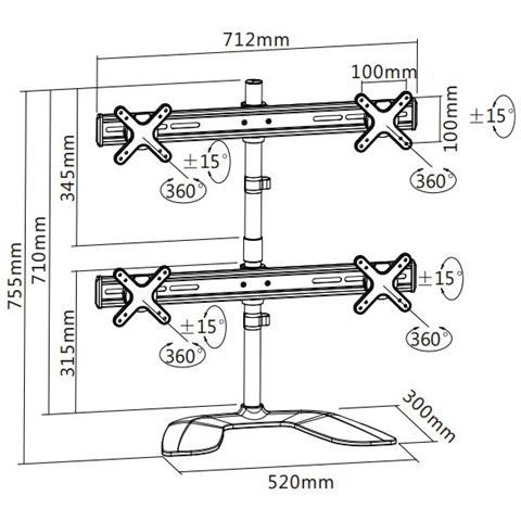 23281, Libera installazione, 75 x 75 mm, 100 x 100 mm, 100 x 100,75 x 75 mm, Computer monitor, -15 - 15° - Foto 2