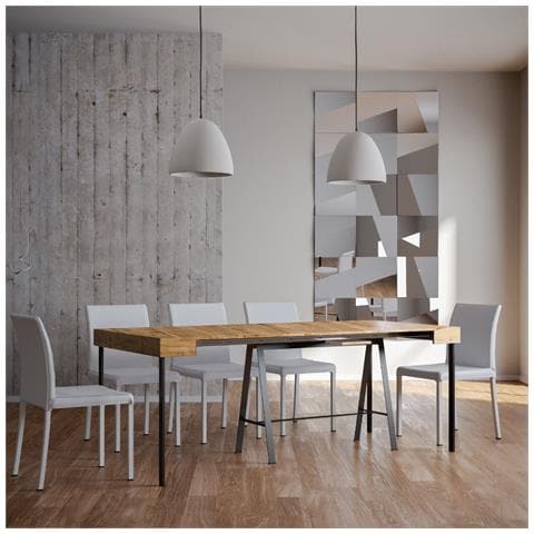 Consolle Allungabile 90x40/196 Cm Banco Small Telaio Antracite - Quercia Natura - Foto 2