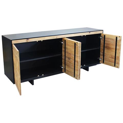 Mobile Credenza Da Interno Salotto In Legno Di Pino A 4 Ante Con Contorno In Legno Nero Linea Industrial - Foto 2