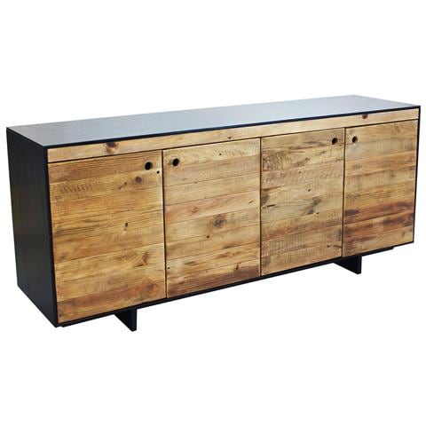 Mobile Credenza Da Interno Salotto In Legno Di Pino A 4 Ante Con Contorno In Legno Nero Linea Industrial - Foto 1