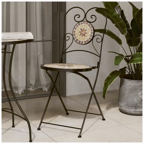 Sedie Da Bistrò Pieghevoli 2 Pz Terracotta E Bianco In Ceramica - Foto 8