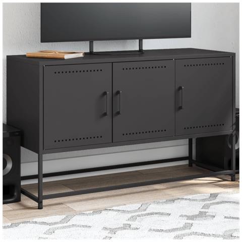 Mobile Tv Nero 100,5x39x60,5 Cm In Acciaio - Foto 2