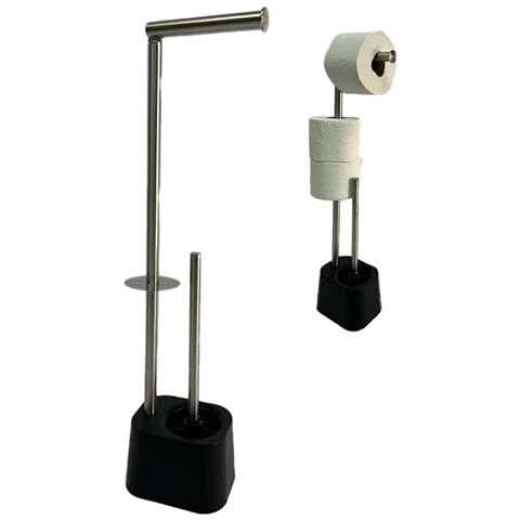 Piantana Portarotolo E Portascopino Porta Carta Igienica In Acciaio Con Finitura Cromata, Arredamento Design Moderno Accessori Bagno,dimensioni P16xl12xh65 Cm - Foto 1