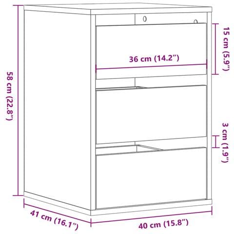 Cassettiera Angolo Rovere Marrone 40x41x58cm Legno Multistrato - Foto 2
