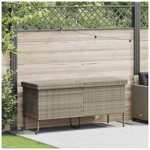 Contenitore da Giardino con Ruote Grigio Chiaro Polyrattan - Foto 2