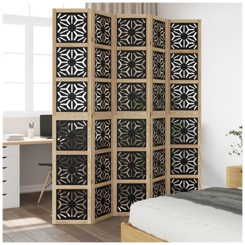 Divisorio Ambienti 5 Pannelli Marrone E Nero Legno Di Paulownia - Foto 3