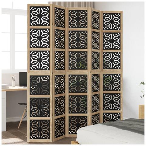 Divisorio Ambienti 5 Pannelli Marrone E Nero Legno Di Paulownia - Foto 1