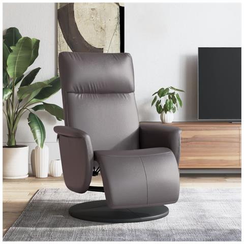 Poltrona Reclinabile Con Poggiapiedi Grigia In Similpelle - Foto 1