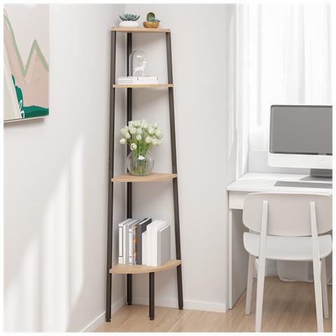 Scaffale Angolare A 4 Ripiani Marrone Chiaro E Nero 45,5x31,5x150 Cm - Foto 8