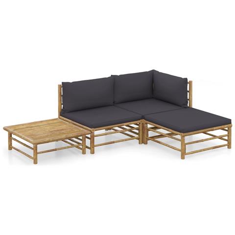 Lusso Casadino -  Set Salotto Da Giardino 4pz Con Cuscini Grigio Scuro Bambù - Foto 2