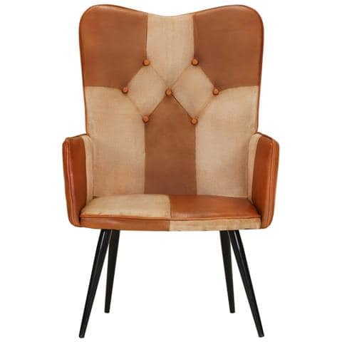 Lusso Casadino -  Poltrona Wingback Marrone E Bianca In Vera Pelle - Foto 2