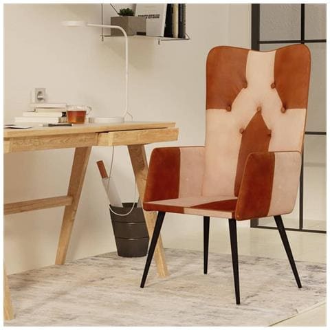 Lusso Casadino -  Poltrona Wingback Marrone E Bianca In Vera Pelle - Foto 8