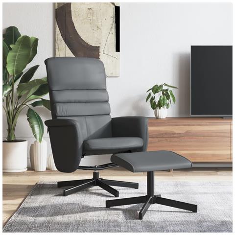Poltrona Reclinabile con Poggiapiedi Grigia in Similpelle - Foto 2