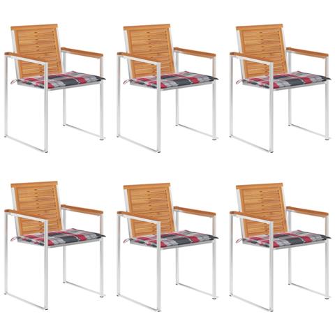 Sedie da Giardino con Cuscini 6 pz in Legno Massello di Acacia - Foto 1