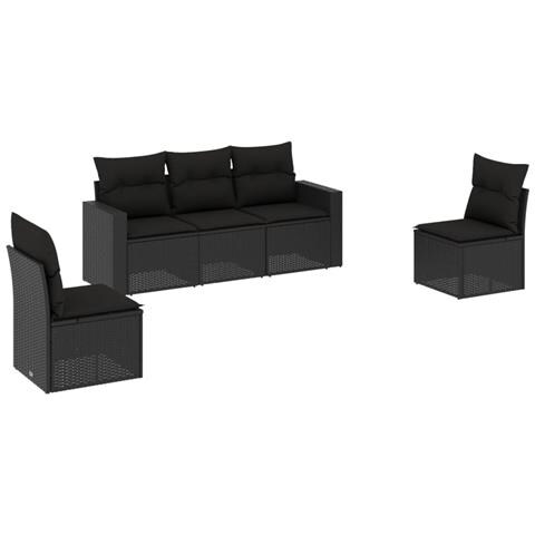 Set Divani da Giardino 5 pz con Cuscini in Polyrattan Nero - Foto 1