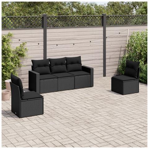 Set Divani da Giardino 5 pz con Cuscini in Polyrattan Nero - Foto 2