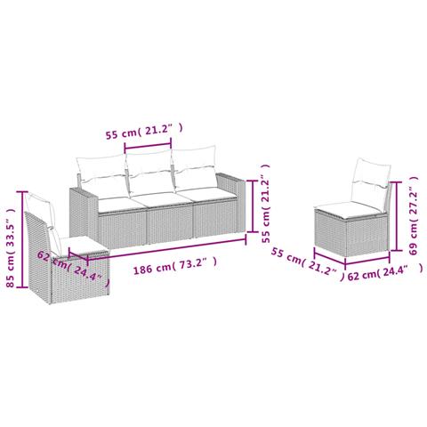 Set Divani da Giardino 5 pz con Cuscini in Polyrattan Nero - Foto 3