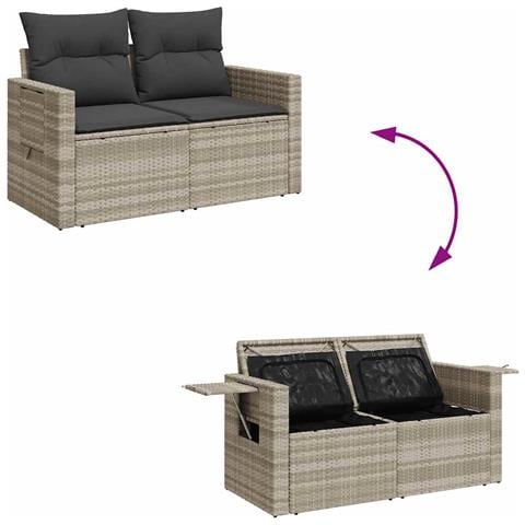Set Divano da Giardino 9pz con Cuscini Grigio Chiaro Polyrattan - Foto 9
