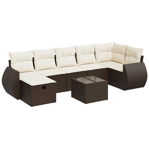 Set Divani da Giardino 8 pz con Cuscini Marrone in Polyrattan - Foto 1
