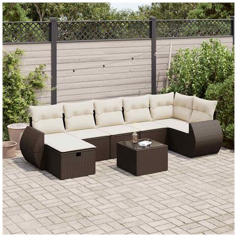 Set Divani da Giardino 8 pz con Cuscini Marrone in Polyrattan - Foto 2