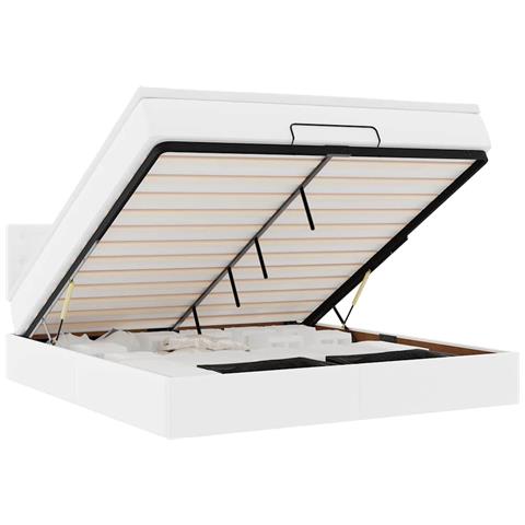 Pouf Letto con Materassi e LED Bianco Puro 160x200cm Similpelle - Foto 1