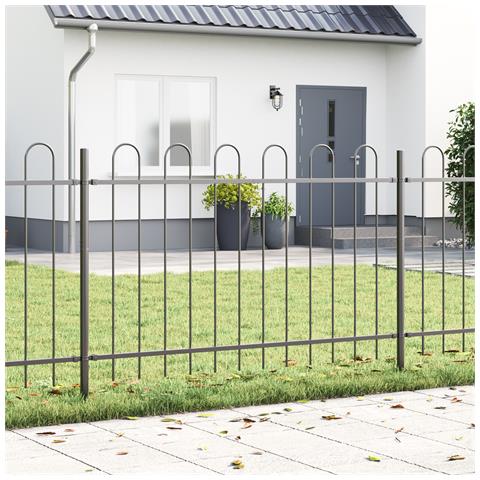 Recinzione da Giardino  Grigia con Parte Superiore ad Arco 5,1x1 m in Acciaio - Foto 2