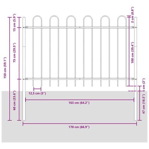 Recinzione da Giardino  Grigia con Parte Superiore ad Arco 5,1x1 m in Acciaio - Foto 7
