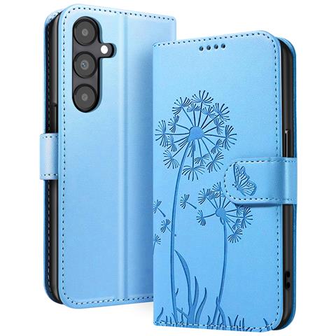 Custodia A Portafoglio Per Galaxy A05s Premium Design Fiori Farfalla, Blu Chiaro - Foto 1