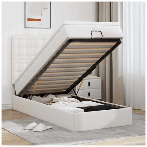 Struttura Letto Pouf con Materasso Bianco 80x200 cm Similpelle - Foto 2