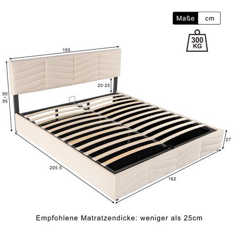 Letto Matrimoniale In Velluto Beige Con Stoccaggio - Foto 2