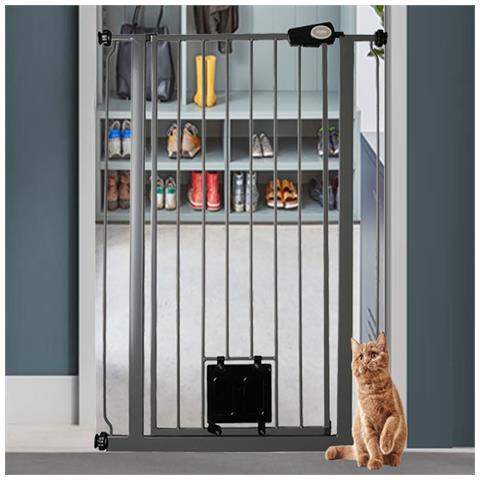 Bettacare Cancelletto Per Animali Con Gattaiola Bloccabile, 68.5cm - 75cm, Grigio Ardesia, Altezza Di 104cm - Foto 2