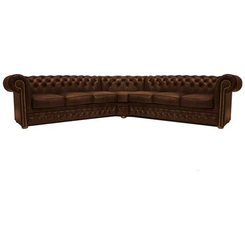 Divano Chesterfield Ad Angolo Chesterfield First Class - 3 Angolo 3 - Cloudy Vecchio Marrone - Pelle - Foto 1