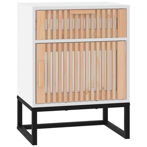 Comodino Bianco 40x30x55,5 Cm Legno Multistrato E Ferro - Foto 1