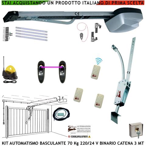Basculante 70 Kg Kit Automatismo Motore 220/24 V Da Soffitto Faro Antenna Selettore Binario Alluminio Catena Acciaio 3 - Foto 1