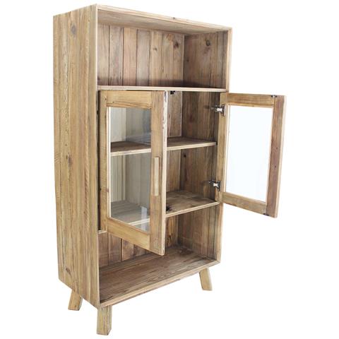 Mobile Credenza Vetrina Da Interno Cucina Salotto In Legno Di Pino Con 2 Ante In Vetro E 2 Ripiani Linea Classic - Foto 2