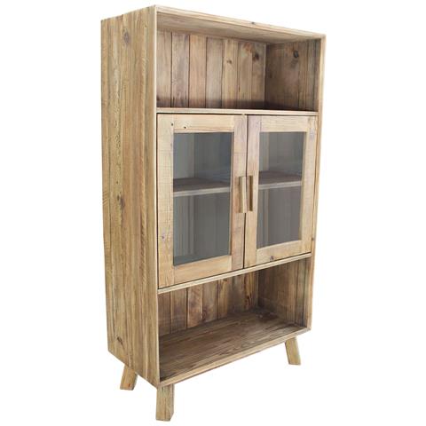 Mobile Credenza Vetrina Da Interno Cucina Salotto In Legno Di Pino Con 2 Ante In Vetro E 2 Ripiani Linea Classic - Foto 1