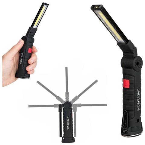 Mini Torcia Led Cob Luce Bianca Rossa Batteria Ricaricabile Base Calamitata - Foto 1