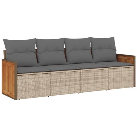 Set Divano Da Giardino 4 Pz Con Cuscini Beige In Polyrattan - Foto 2