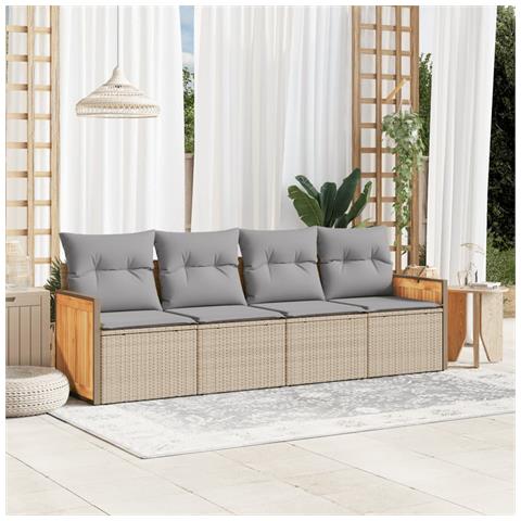 Set Divano Da Giardino 4 Pz Con Cuscini Beige In Polyrattan - Foto 1