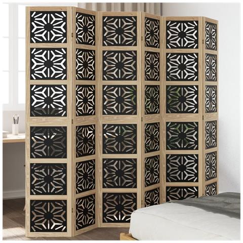 Divisorio Ambienti 6 Pannelli Marrone E Nero Legno Di Paulownia - Foto 1