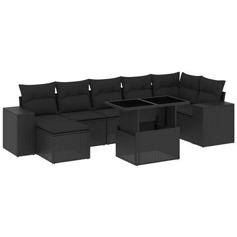 Set Divani Da Giardino Con Cuscini 8 Pz Nero In Polyrattan - Foto 2