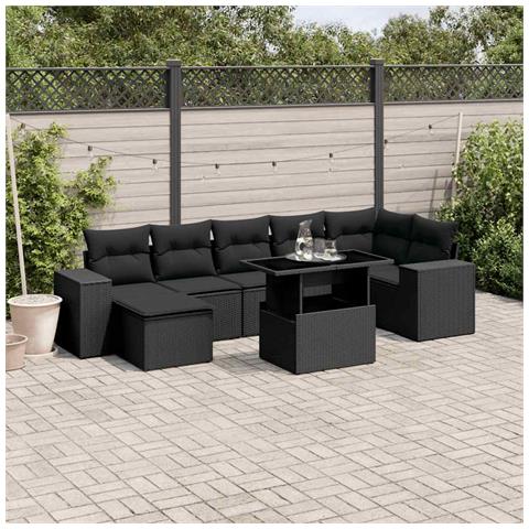 Set Divani Da Giardino Con Cuscini 8 Pz Nero In Polyrattan - Foto 1
