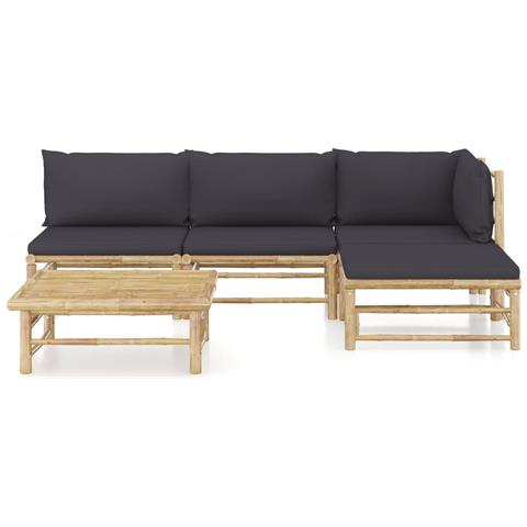 Lusso Casadino - Set Divani Da Giardino 5 Pz Con Cuscini Grigio Scuro In Bambù - Foto 1