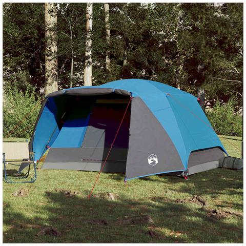 Tenda Da Campeggio Con Portico Per 4 Persone Blu Impermeabile - Foto 2