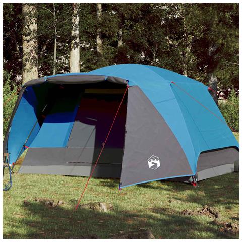 Tenda Da Campeggio Con Portico Per 4 Persone Blu Impermeabile - Foto 8