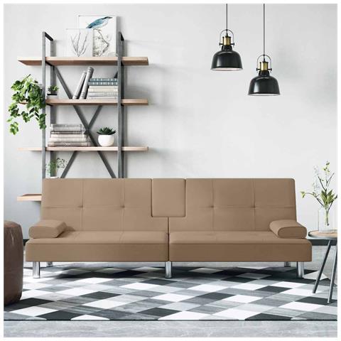 Divano Letto con Portabicchieri in Similpelle Cappuccino - Foto 2