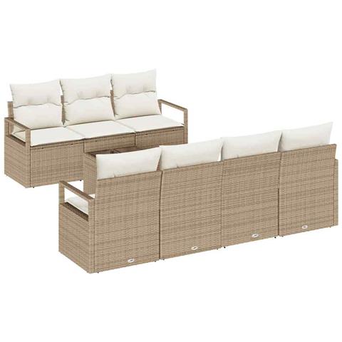 Set Divano da Giardino 8 Pezzi con Cuscini Beige in Polyrattan, Divano da Giardino 2 Posti con Ripostiglio e Cuscini Beige in Polyrattan - Foto 1