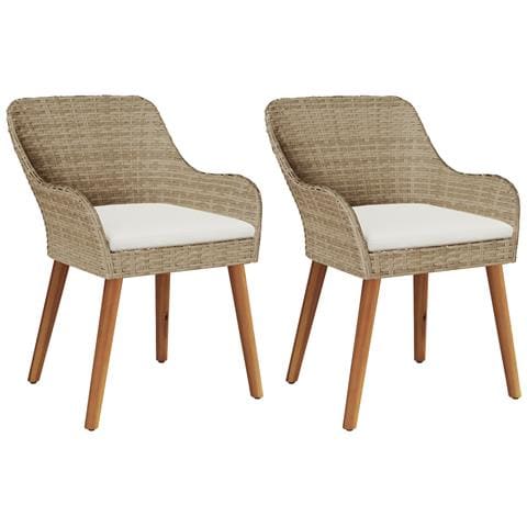 Sedie da giardino con cuscini 2 pcs Beige in Polyrattan - Foto 1