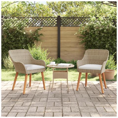 Sedie da giardino con cuscini 2 pcs Beige in Polyrattan - Foto 2